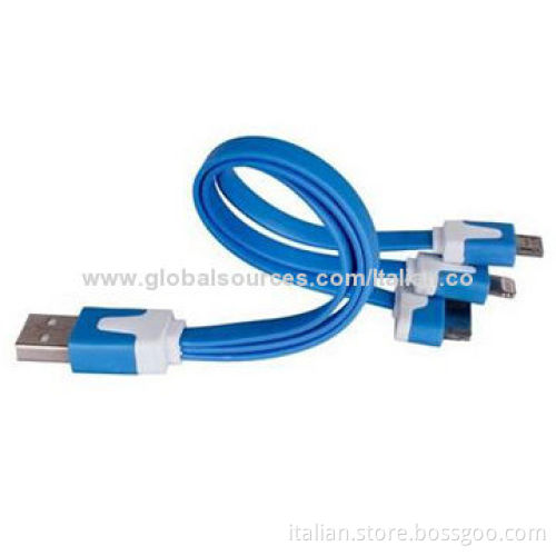 Colorful flat 3-in-1 USB charger cable for iPhone/Samsung